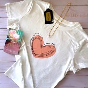 White Pink Heart Shirt.